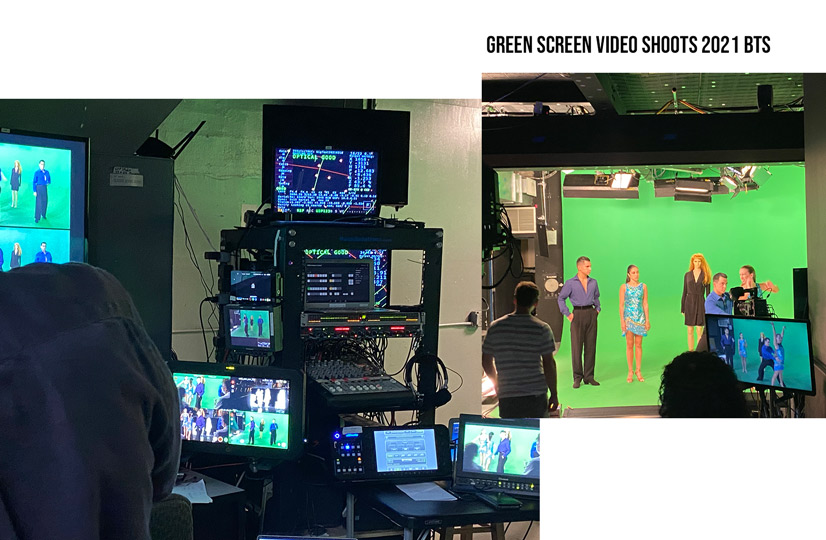 Behind the scenes for a Virtual video green screen production set